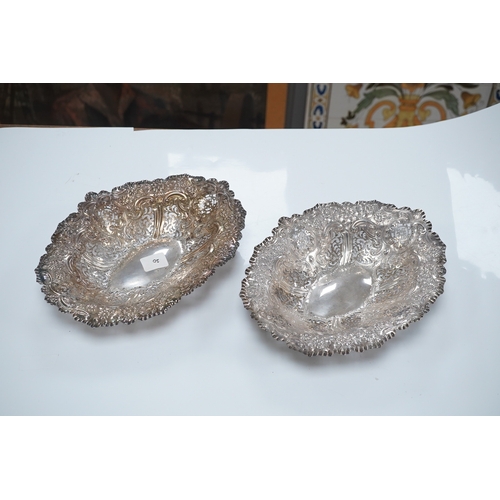 1863 - A pair of late Victorian pierced silver oval dishes, by Atkin Brothers, Sheffield, 1896, 27.9cm, 19.... 