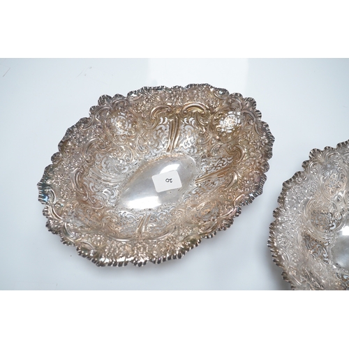 1863 - A pair of late Victorian pierced silver oval dishes, by Atkin Brothers, Sheffield, 1896, 27.9cm, 19.... 