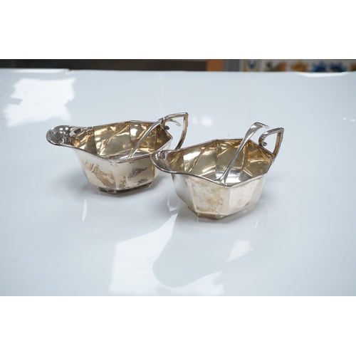 1864 - A pair of George V silver sauceboats, Henry Clifford Davies, Birmingham, 1936, length 13.4cm,, toget... 