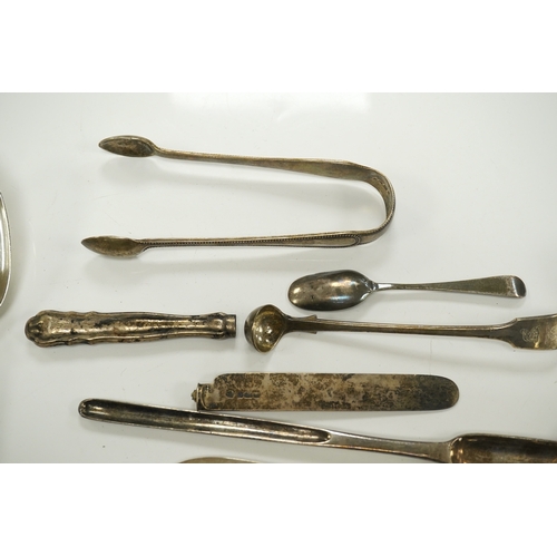 1870 - A set of three Victorian silver tablespoons, by Elizabeth Eaton, London, 1854, one other Victorian s... 