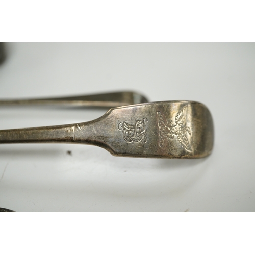 1870 - A set of three Victorian silver tablespoons, by Elizabeth Eaton, London, 1854, one other Victorian s... 