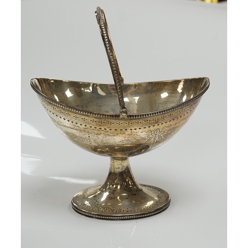 1872 - A Victorian engraved silver oval pedestal sugar basket, Henry Holland, London, 1869, width 15.5cm, 7... 