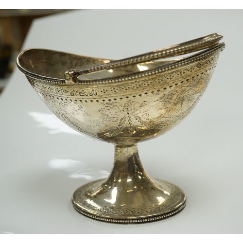 1872 - A Victorian engraved silver oval pedestal sugar basket, Henry Holland, London, 1869, width 15.5cm, 7... 