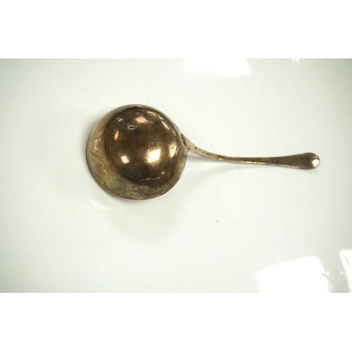 1875 - An 18ct century silver Old English pattern soup ladle, pinched marks, 32.8cm, 4.5oz. Condition - poo... 