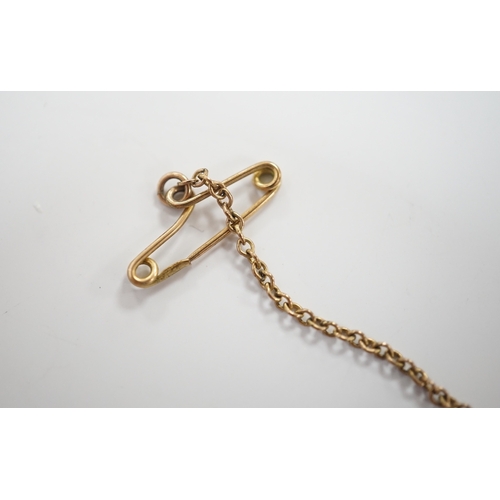 1915 - An early 20th century 15ct and solitaire diamond set bar brooch, 44mm, gross 3.5 grams and a similar... 