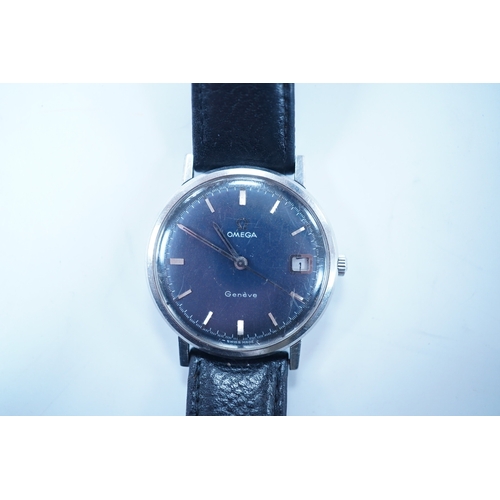 1934 - A gentleman's late 1960's stainless steel Omega manual wind wrist watch, with baton numerals and dat... 