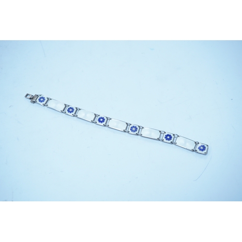 1943 - A Norwegian sterling and enamel bracelet, by David Andersen, 18.6cm. Condition - fair to good