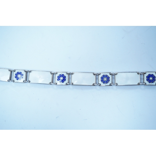 1943 - A Norwegian sterling and enamel bracelet, by David Andersen, 18.6cm. Condition - fair to good