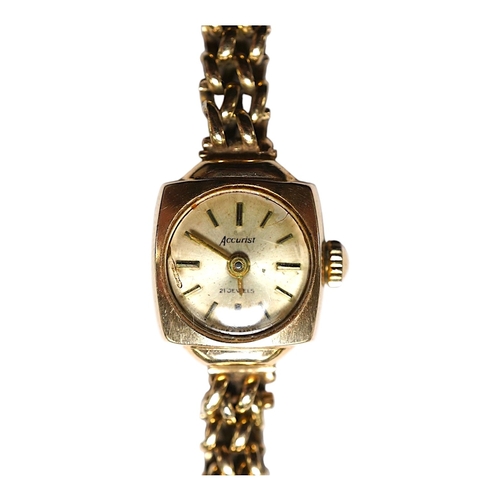 1964 - A lady's 9ct gold Accurist manual wind wrist watch, on a 9ct gold bracelet, gross weight 12.3 grams.... 