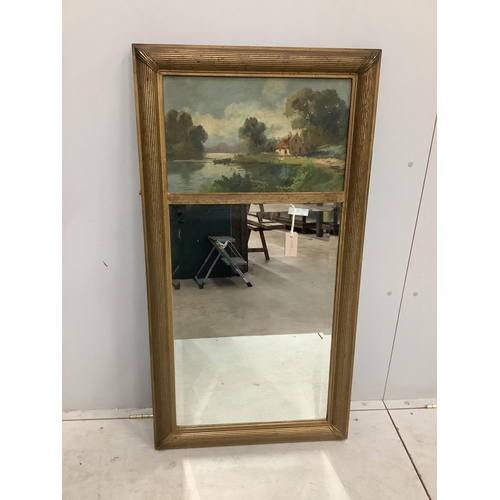 1 - A Victorian style gilt framed trumeau wall mirror, with painted lake landscape, width 64cm, height 1... 