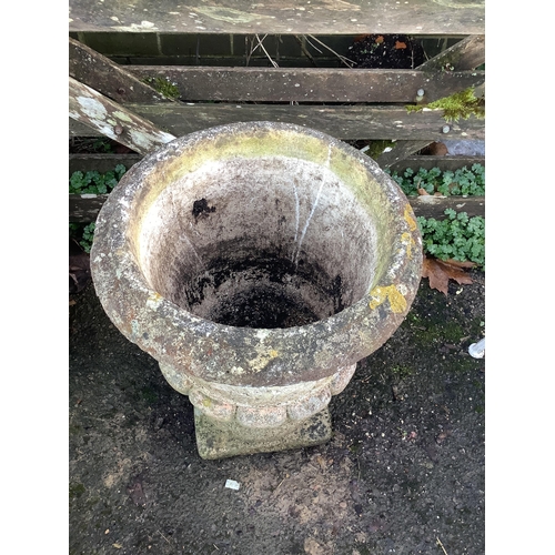 105 - A grey painted reconstituted stone garden planter, height 54cm. Condition - fair