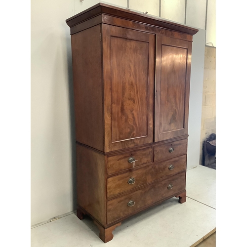 16 - A George III mahogany linen press converted to a hanging wardrobe, width 130cm, depth 58cm, height 2... 