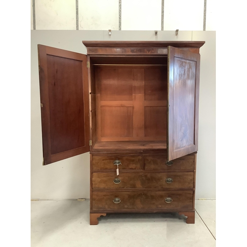 16 - A George III mahogany linen press converted to a hanging wardrobe, width 130cm, depth 58cm, height 2... 