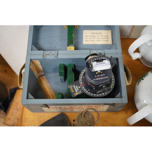 254 - Two WWII RAF Air Ministry aircraft escape axes, one stamped; Elwell 1943, a cased Astro Compass Mk.I... 