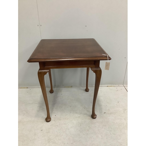 26 - An early 20th century square mahogany occasional table, width 68cm, height 76cm. Condition - fair... 