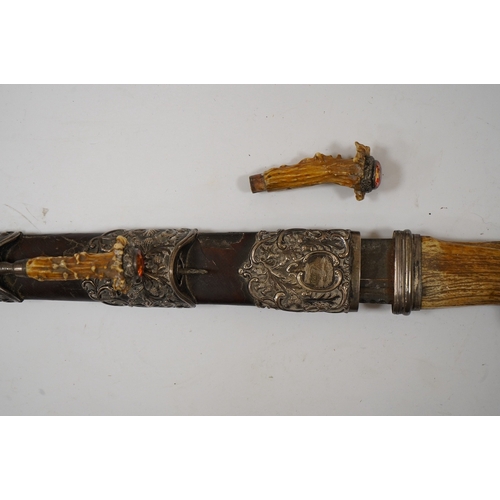 265 - A Scottish Highland dirk, c.1900, regulation blade, staghorn handle with white metal mounts and foil... 