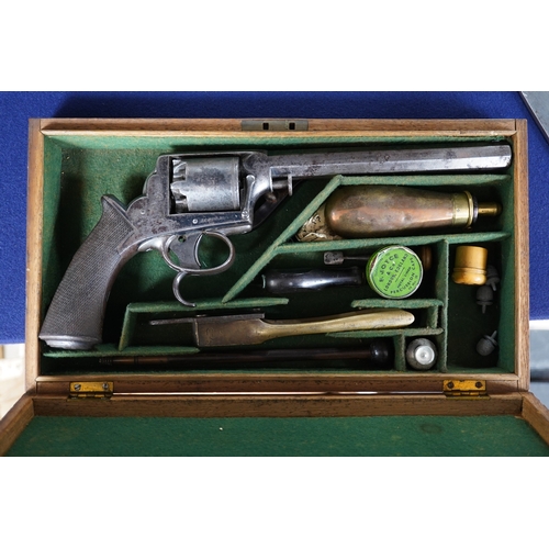 274 - A scarce 36 bore 5 shot Tranters patent double trigger Dragoon percussion revolver retailed by T. B... 