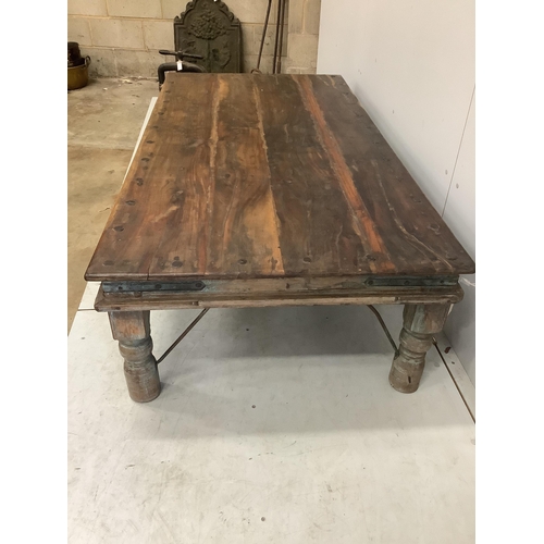 28 - An Indian rectangular iron studded low hardwood coffee table, width 174cm, depth 90cm, height 46cm. ... 