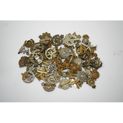 286 - Sixty military cap badges, including; the Hampshire regiment, the South Lancashire Regiment, Prince ... 