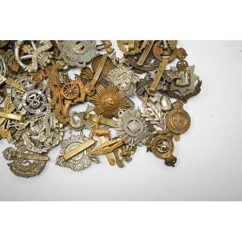 286 - Sixty military cap badges, including; the Hampshire regiment, the South Lancashire Regiment, Prince ... 