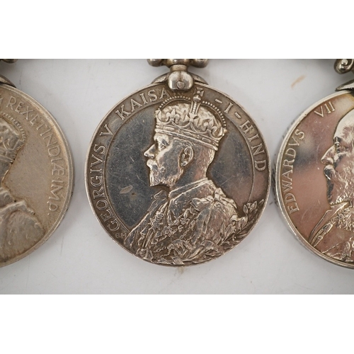 295 - Five Edward VII and George V and India General Service Medals; a medal for North-West Frontier 1908 ... 