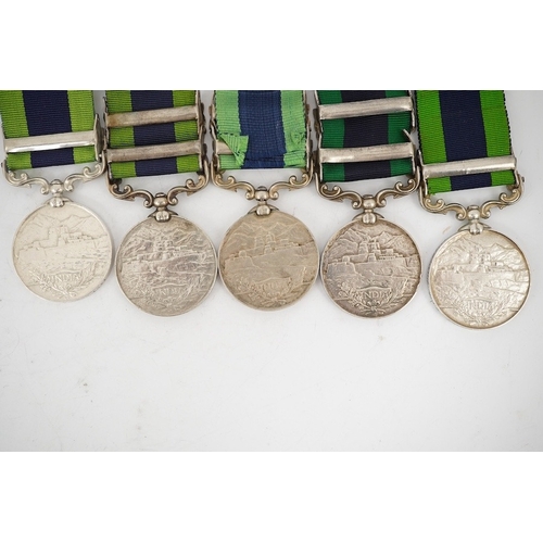 295 - Five Edward VII and George V and India General Service Medals; a medal for North-West Frontier 1908 ... 