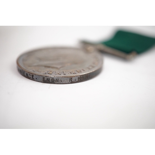 299 - A First World War medal trio and Naval Reserve Long Service medal awarded to R.E.A. Lawrence ENGN RN... 