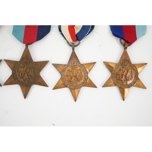 304 - Six WWII Stars; The Africa Star with clasp for North Africa 1942-43,The Atlantic Star with clasp for... 