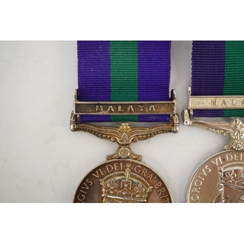 306 - Four George VI General Service Medals; a medal for Malaya awarded to 2433587 S.A.C. R. Bennett. R.A.... 