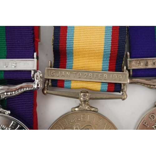 308 - Four ERII military medals; The Gulf Medal with clasp for 15 Jan to 28 Feb 1991, awarded to MM4 AA Mi... 