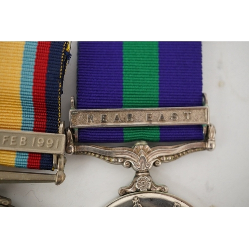 308 - Four ERII military medals; The Gulf Medal with clasp for 15 Jan to 28 Feb 1991, awarded to MM4 AA Mi... 