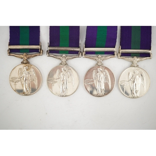 309 - Four George VI General Service Medals; a medal for Palestine awarded to 527328 A.C.I. R.A. Jones R.A... 