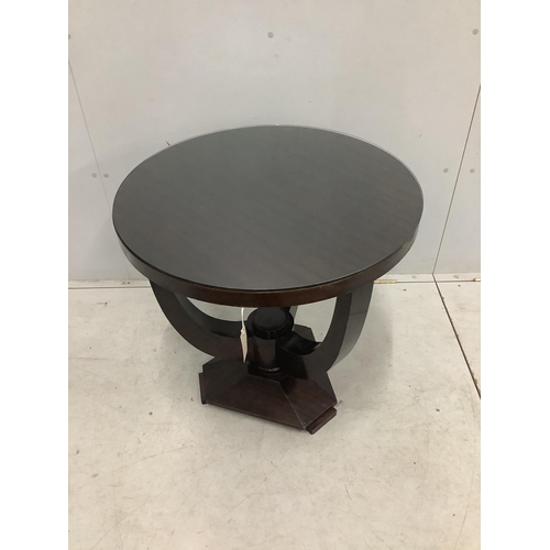 31 - An Art Deco circular mahogany occasional table, diameter 70cm, height 71cm. Condition - fair