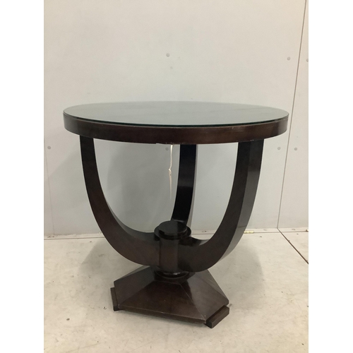 31 - An Art Deco circular mahogany occasional table, diameter 70cm, height 71cm. Condition - fair