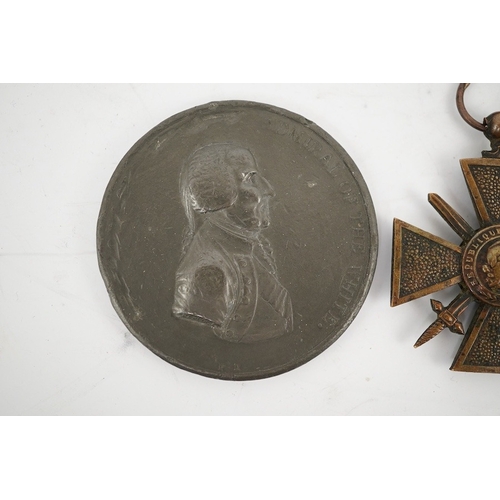 310 - Four medals; an Admiral Hood 1795 Naval Action off the Isle de Groix Lord Bridport bronze medal, obv... 