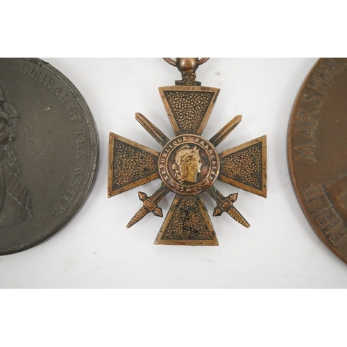 310 - Four medals; an Admiral Hood 1795 Naval Action off the Isle de Groix Lord Bridport bronze medal, obv... 