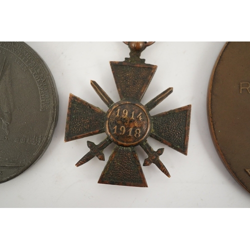 310 - Four medals; an Admiral Hood 1795 Naval Action off the Isle de Groix Lord Bridport bronze medal, obv... 