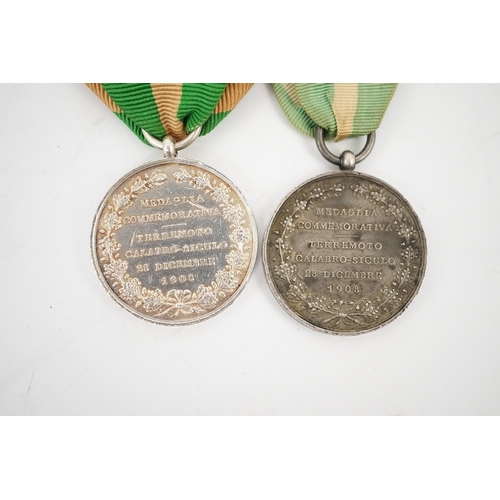 311 - A cased Italy, Kingdom. Messina Earthquake Medal 1908, awarded to J. Stringer? (Worn), A.B. 18254 H.... 