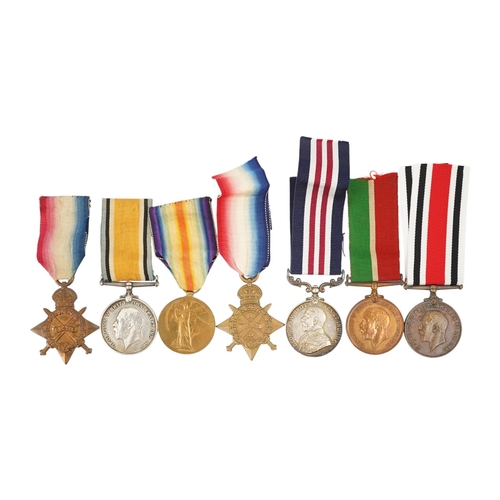 312 - Seven First World War medals, including a Military Medal (MM) group comprising of an MMand a 1914 St... 