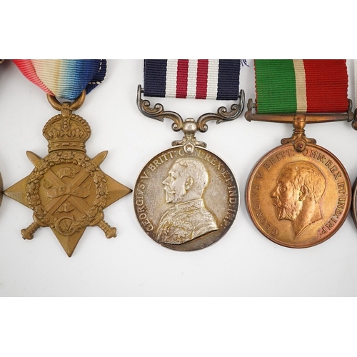 312 - Seven First World War medals, including a Military Medal (MM) group comprising of an MMand a 1914 St... 