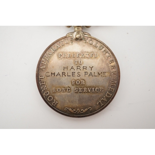 317 - A cased George VI Rocket Apparatus Volunteer Medal Long Service Medal awarded to Harry Charles Palme... 