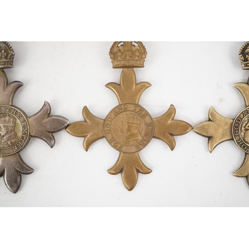 318 - Three George V Orders; a 1st type military OBE, a 2nd type military OBE and a 2nd type civil OBE. Co... 