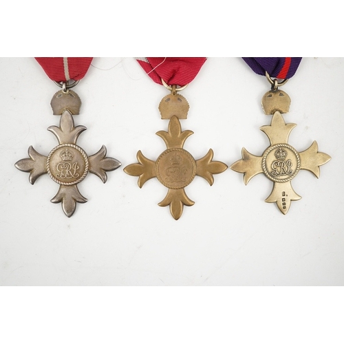 318 - Three George V Orders; a 1st type military OBE, a 2nd type military OBE and a 2nd type civil OBE. Co... 