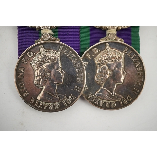 319 - A QEII medal pair, both General Service Medals, awarded to P.K.R. Ross, one medal awarded whilst he ... 