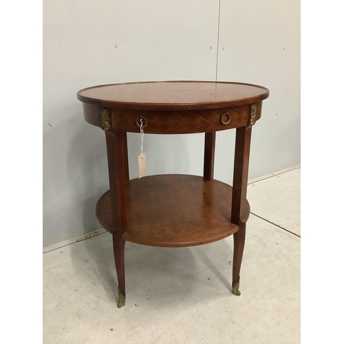 33 - A French transitional style gilt metal mounted circular two tier occasional table, diameter 66cm, he... 