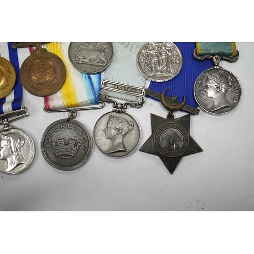 331 - Eleven military medals, most are replica examples, etc. including; a reproduction Natal Rebellion Me... 