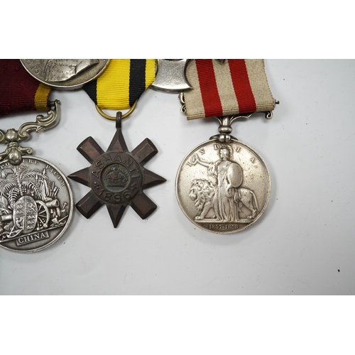 332 - Six replica military medals, including; an Indian Mutiny Medal 1858, naming mostly erased,a Second C... 