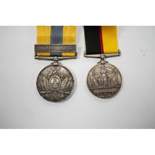 333 - A Queen's Sudan Medal and a Khedive's Sudan (Hafir) Medal, both renamed to 4516 L Cpl W.J. Lee, Nth ... 