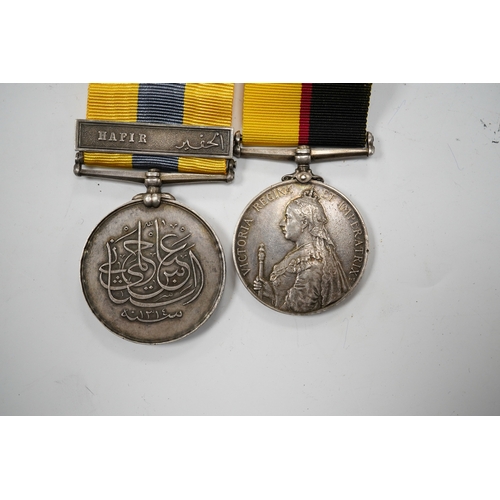 333 - A Queen's Sudan Medal and a Khedive's Sudan (Hafir) Medal, both renamed to 4516 L Cpl W.J. Lee, Nth ... 