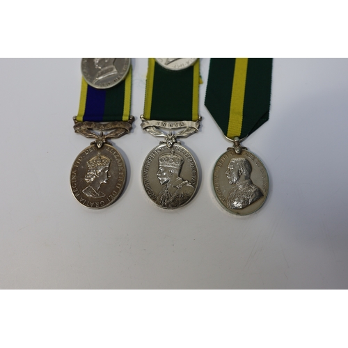 336 - Six assorted Efficiency medals; GV (C) India to Pte.F.S.Slee,1 E.I.RY.R.,A.F.I.;GV (A) Territorial t... 